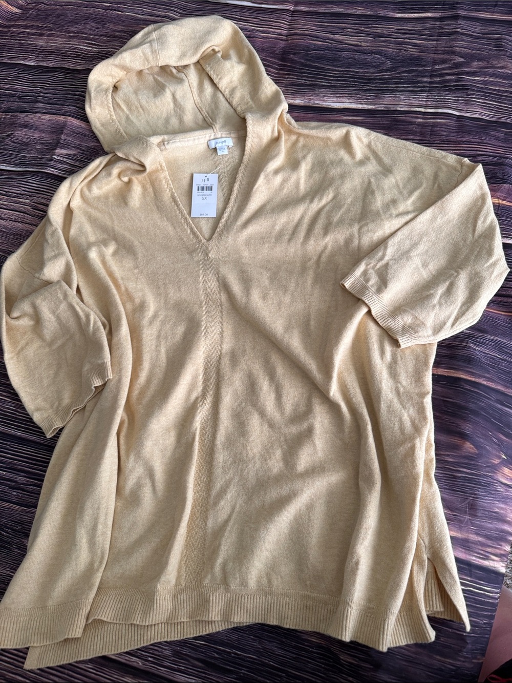 J. Jill Light Yellow Hooded Knit Tunic Sweater
